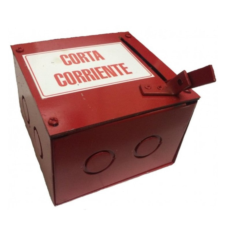 CAJA METALICA ROJA CON CORTA CORRIENTE 12-50V